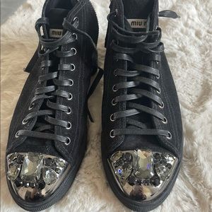 Authentic Miu Miu suede gymshoes with rhinestones